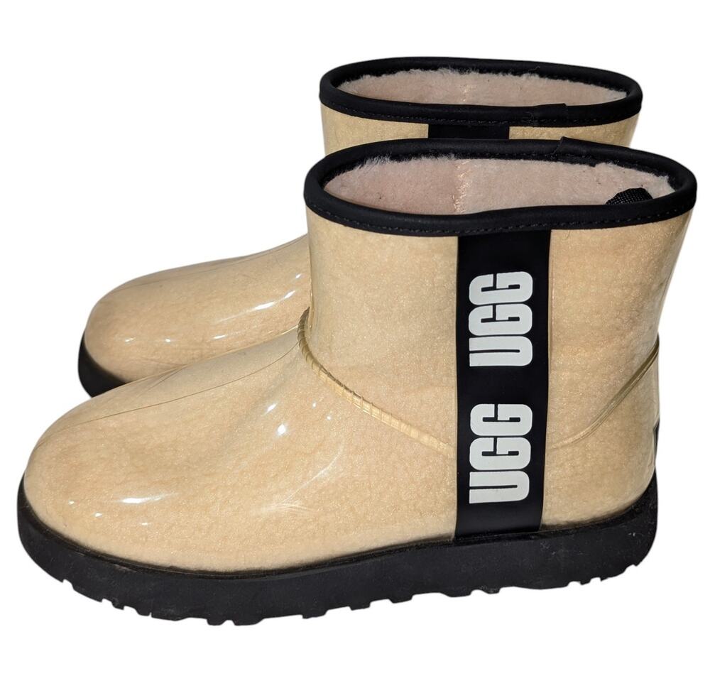 Ugg Classic Mini Clear Natural /Black Women’s Waterproof Rain Boots US 8 Good